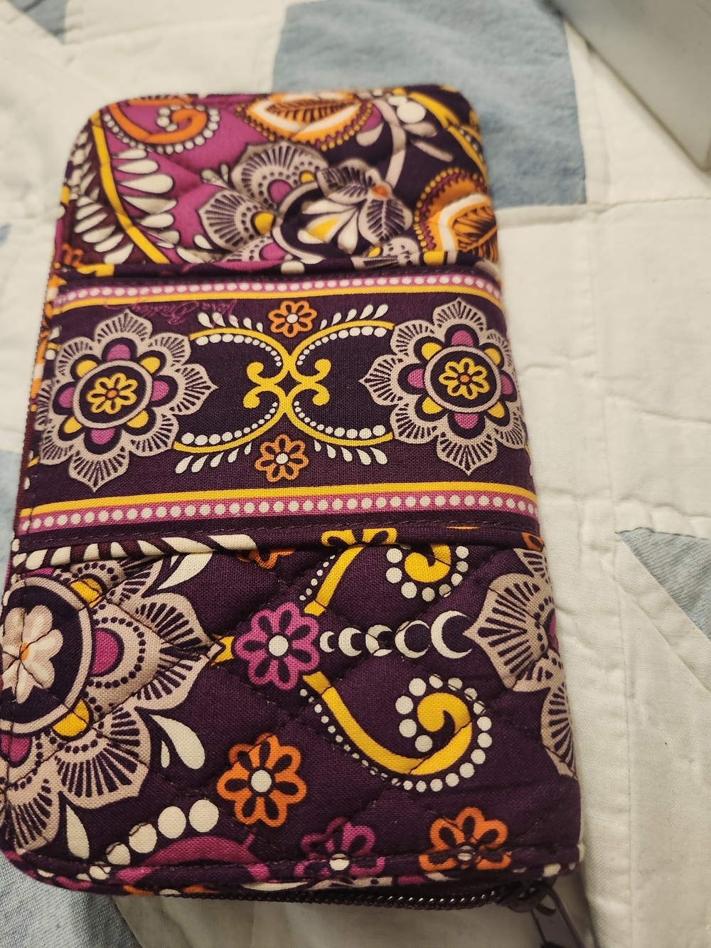 Vera Bradley Purple Floral Quilted Wallet with Yellow & Pink Accents - Picture 1 of 6